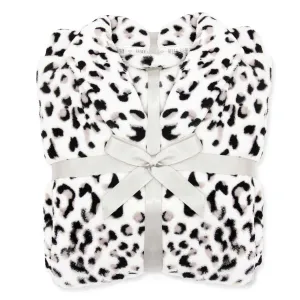 Ladies Leopard Print Fleece Dressing Gown -Black & Grey