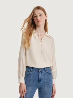 Loose-fitting V-neck Acetate Blouse