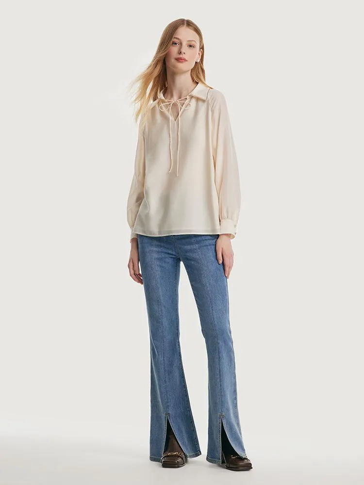 Loose-fitting V-neck Acetate Blouse