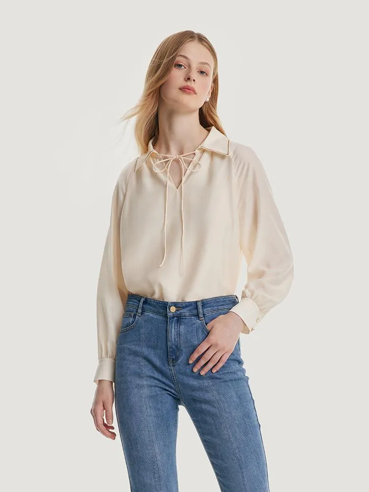 Loose-fitting V-neck Acetate Blouse