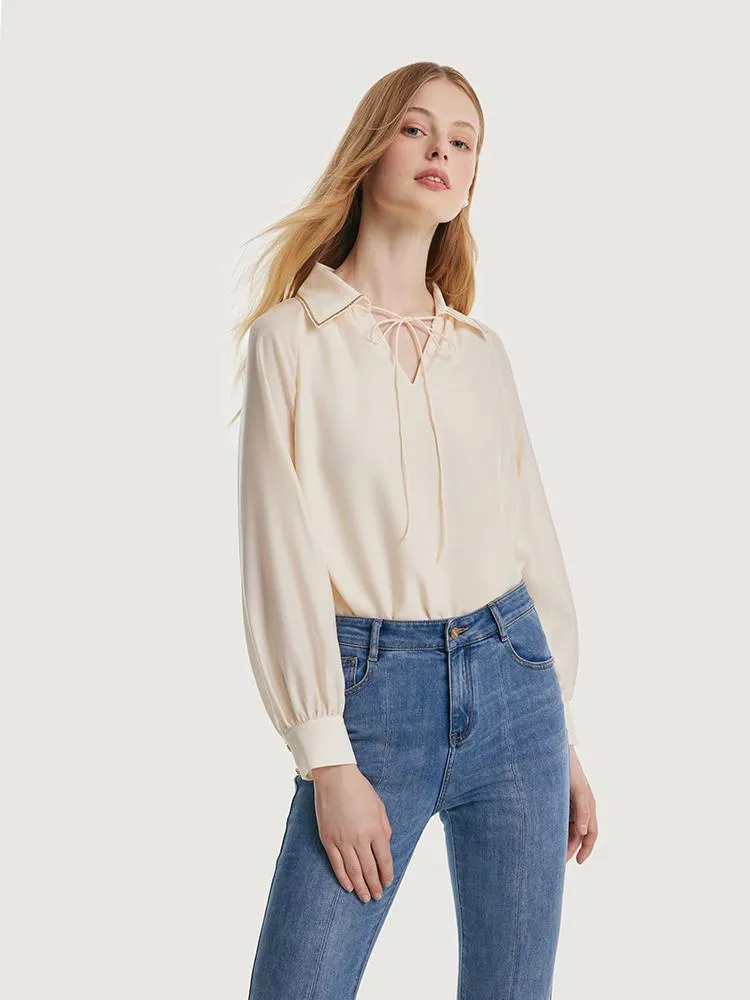 Loose-fitting V-neck Acetate Blouse