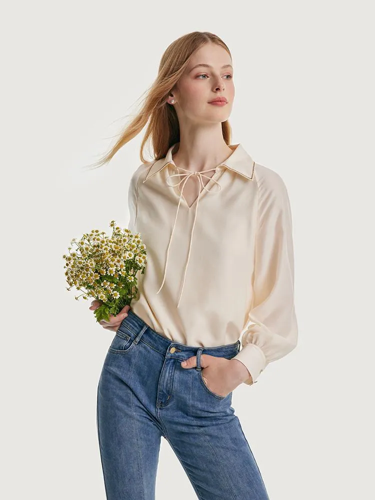 Loose-fitting V-neck Acetate Blouse
