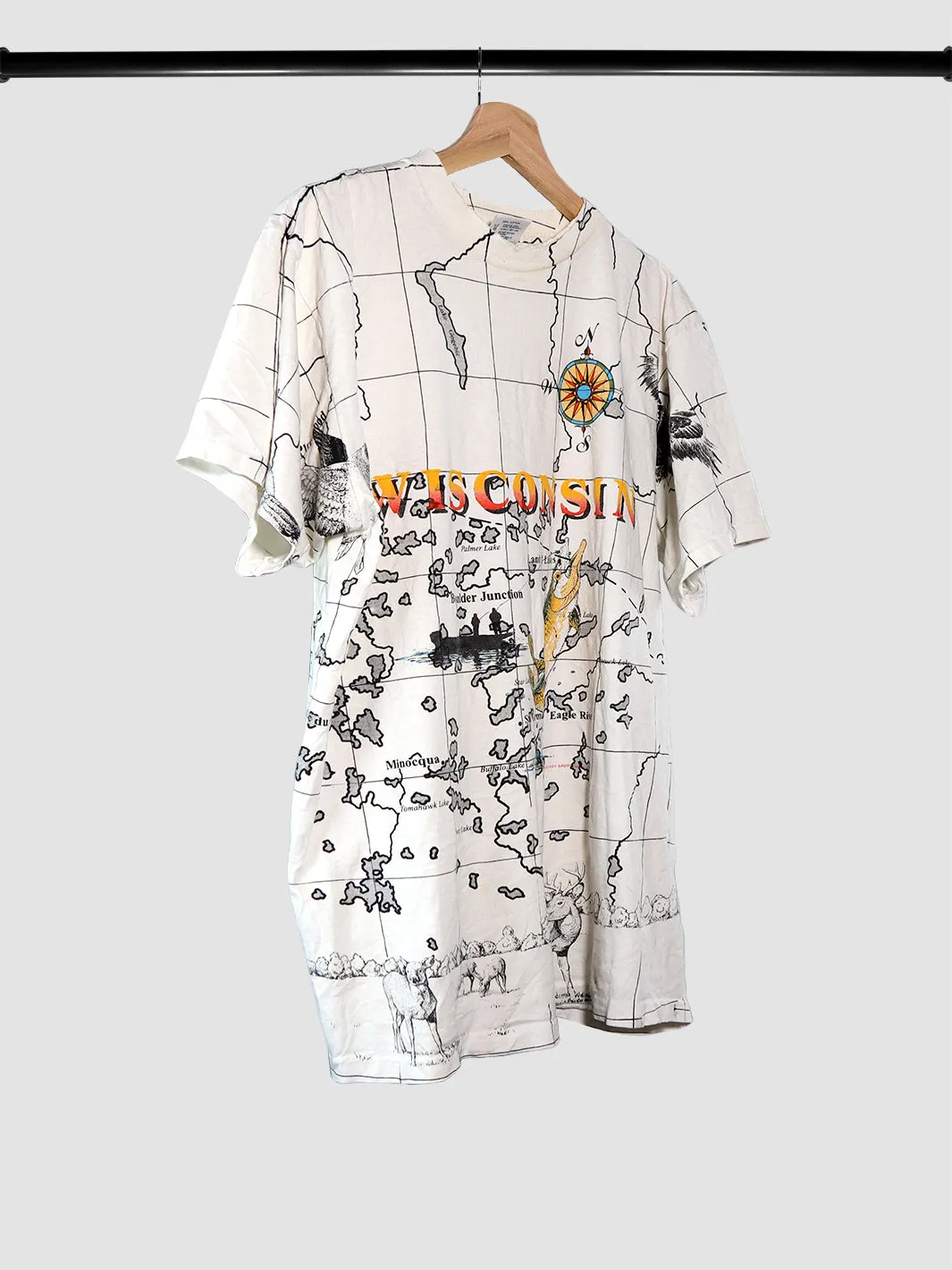 Map Of Wisconsin Sunburst Sportswear 1993 Vintage T-Shirt (XL)