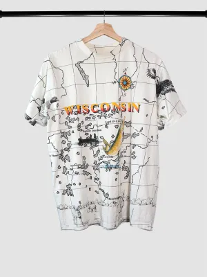 Map Of Wisconsin Sunburst Sportswear 1993 Vintage T-Shirt (XL)