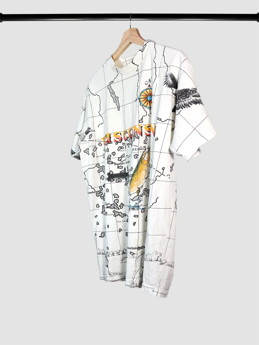 Map Of Wisconsin Sunburst Sportswear 1993 Vintage T-Shirt (XL)