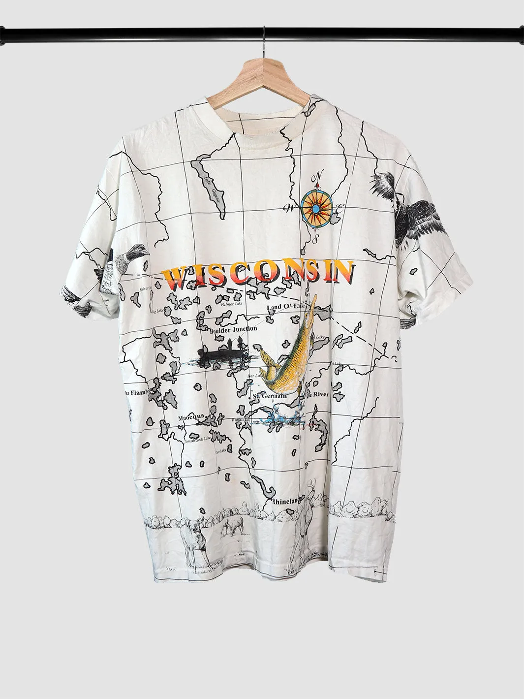 Map Of Wisconsin Sunburst Sportswear 1993 Vintage T-Shirt (XL)