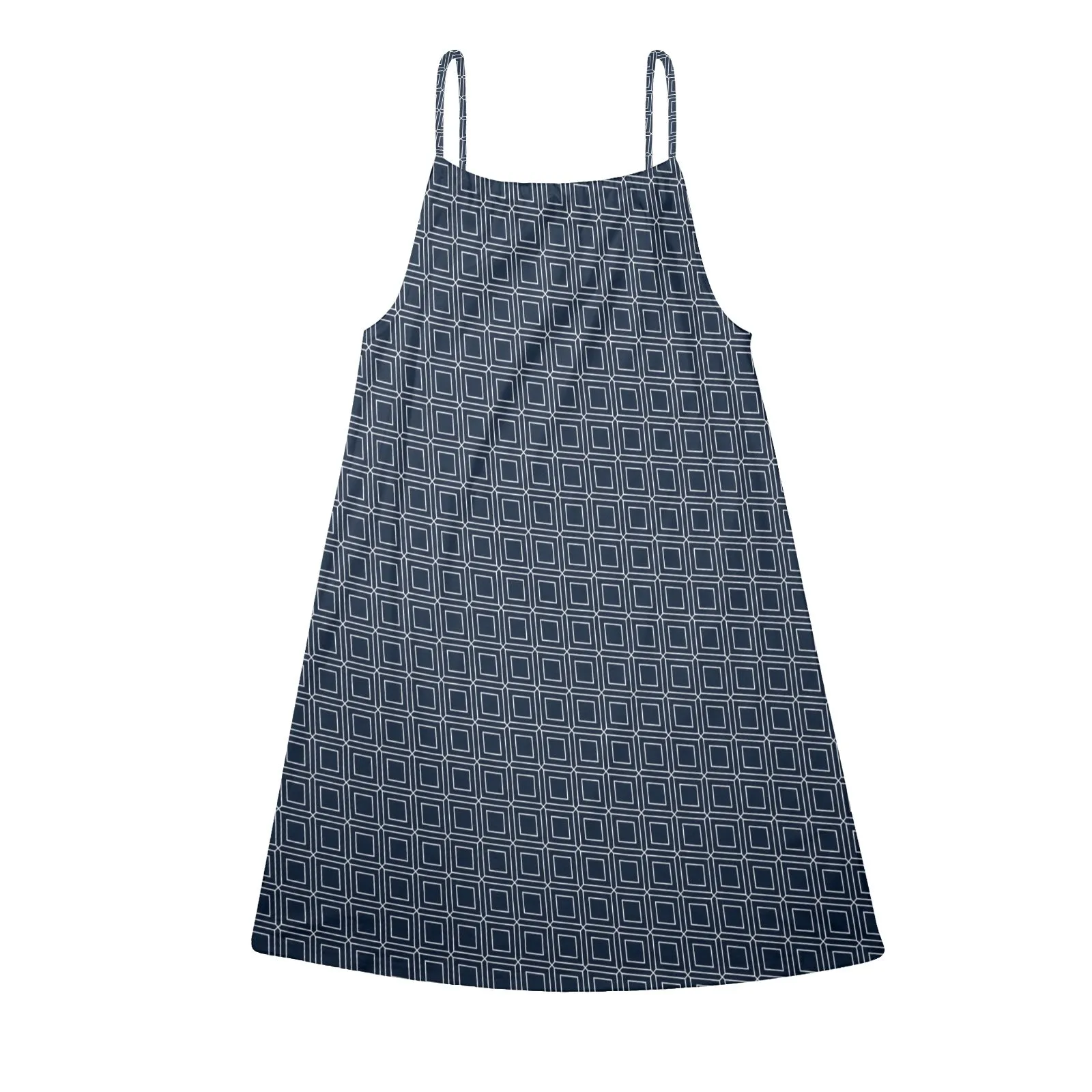 matrix square print 3 Drawstring Neck Sleeveless Dress (Model D68)