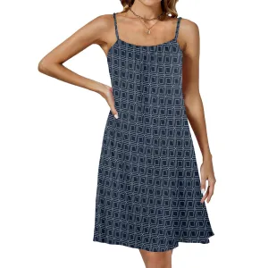 matrix square print 3 Drawstring Neck Sleeveless Dress (Model D68)