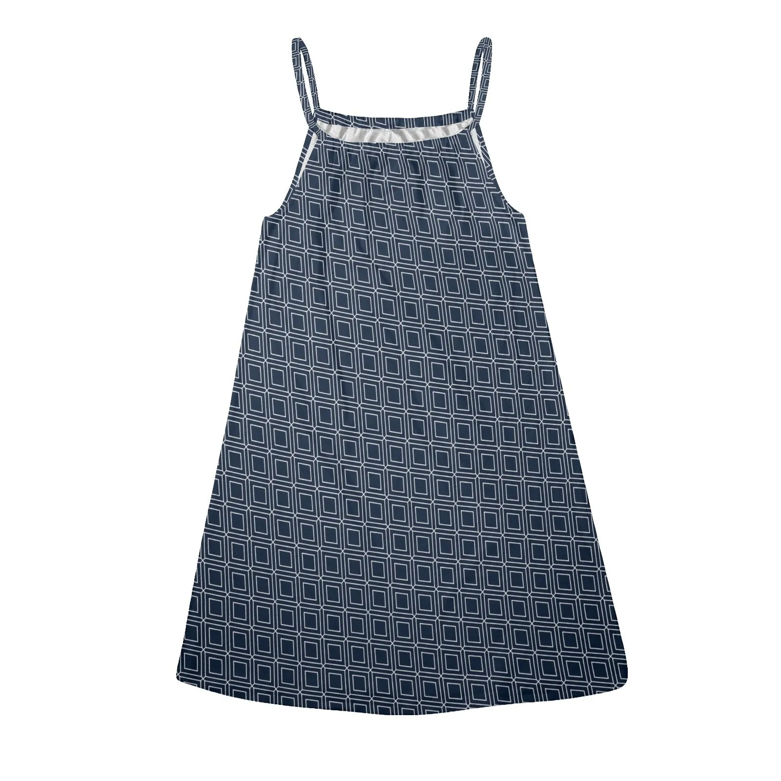 matrix square print 3 Drawstring Neck Sleeveless Dress (Model D68)