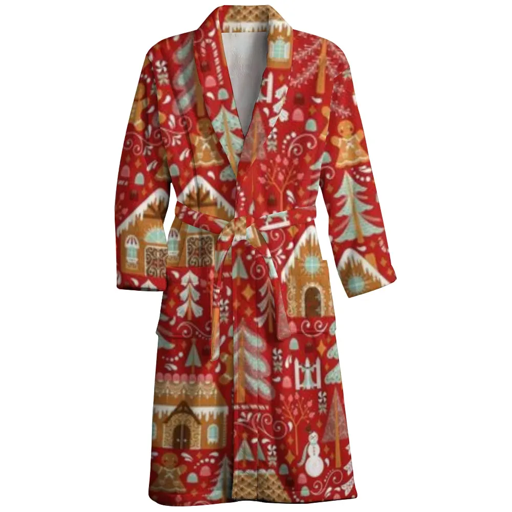 Mens Belt Merry Christmas Red Print Fleece Lounge Robe