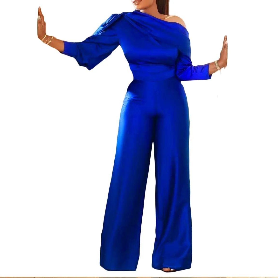 Off Shoulder High Waisted Wide Leg Jumpsuit