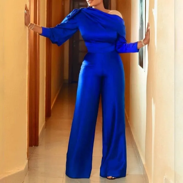 Off Shoulder High Waisted Wide Leg Jumpsuit