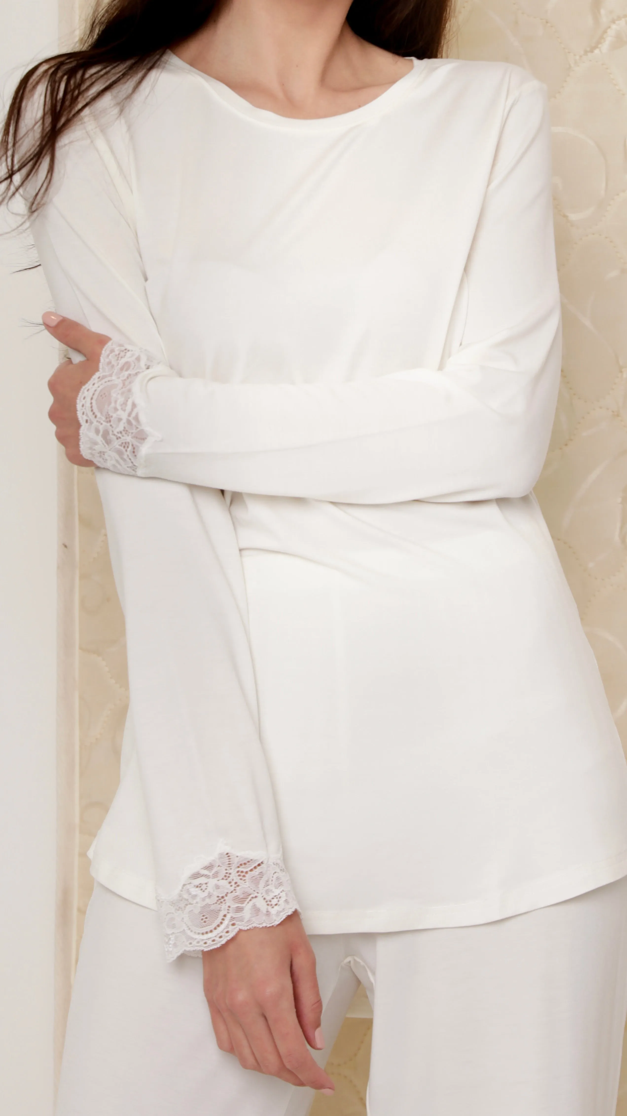 Off White Soft Long-sleeve PJ set