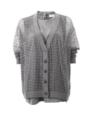 Paillette Net Cardigan With Tank