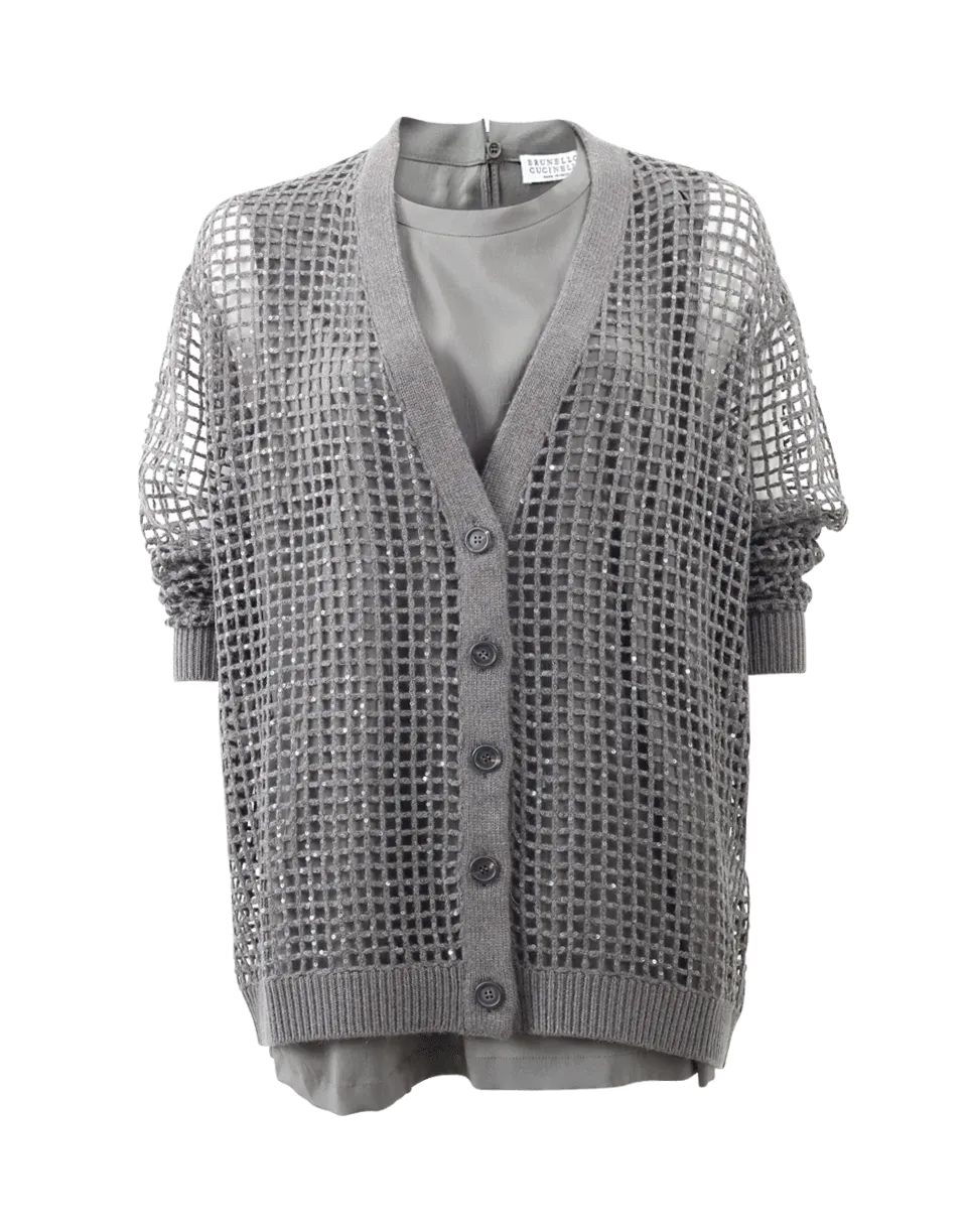 Paillette Net Cardigan With Tank