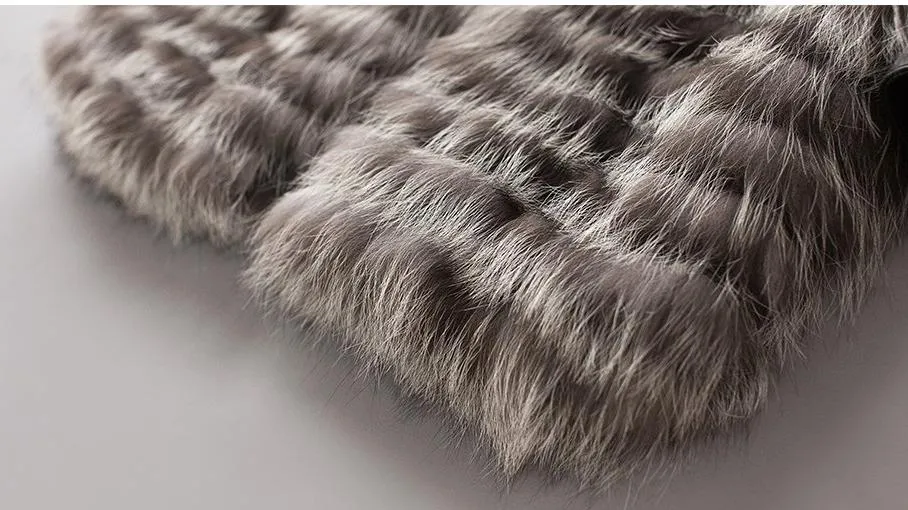 Real Fox Fur Hooded Striped Long Coats