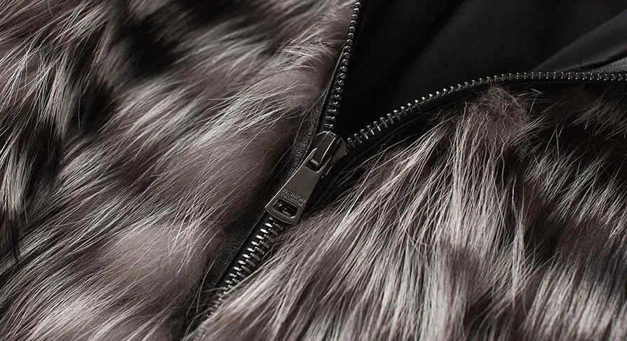 Real Fox Fur Hooded Striped Long Coats