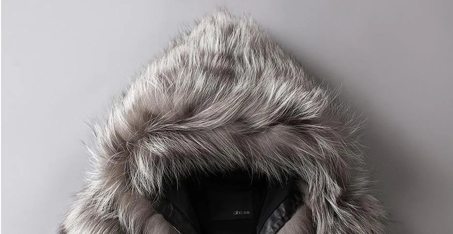 Real Fox Fur Hooded Striped Long Coats