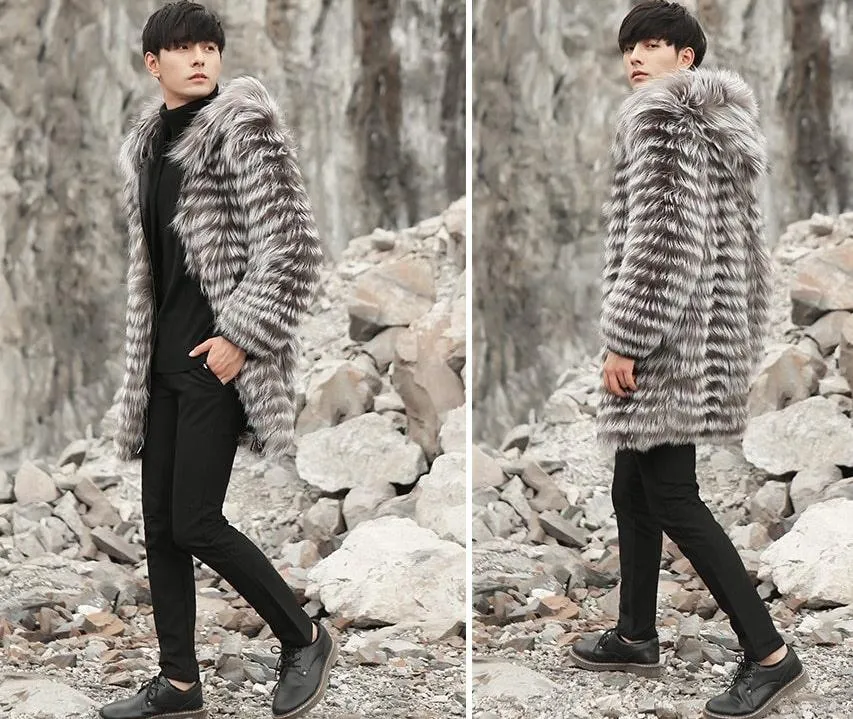 Real Fox Fur Hooded Striped Long Coats