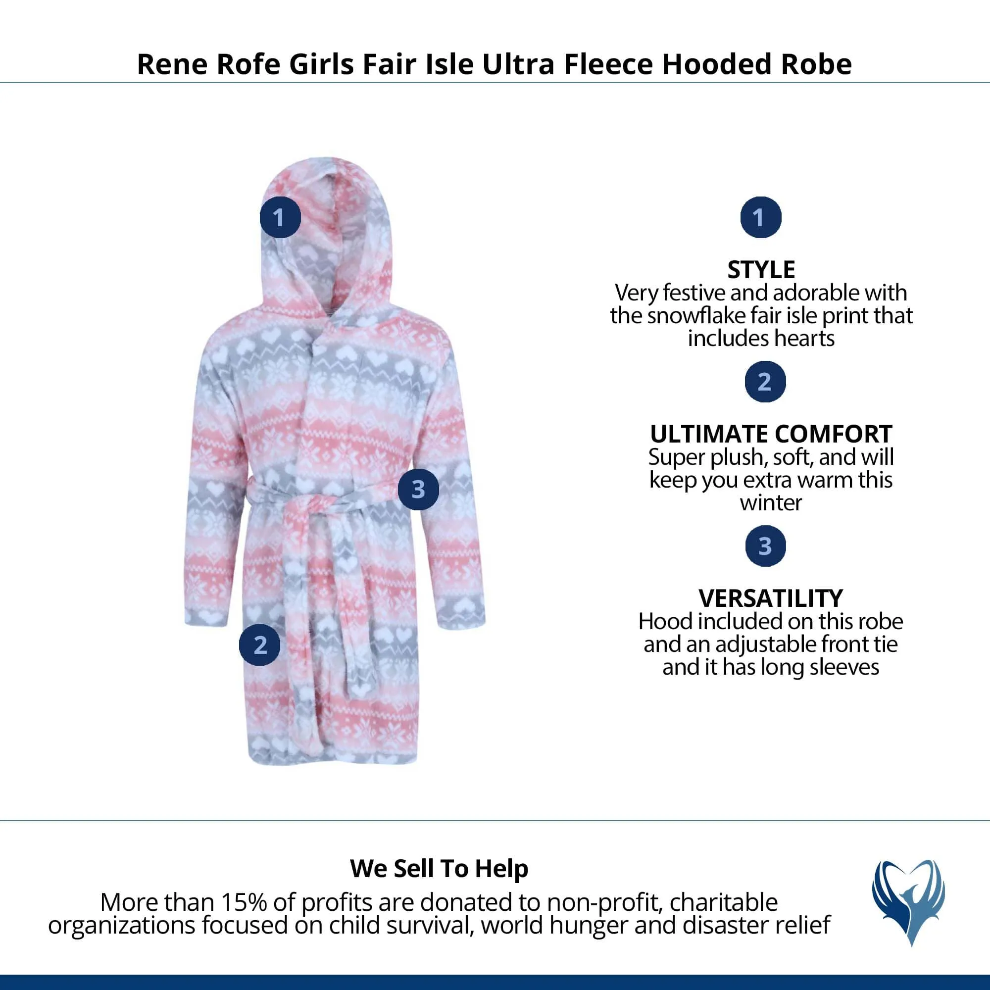 Rene Rofe Girls Fair Isle Ultra Fleece Hooded Robe