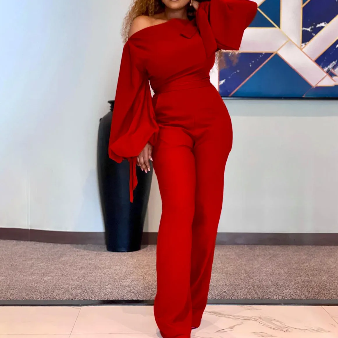 ROMILDI D133T 2025 women's clothing cross-border independent station  off-shoulder casual high-waisted African large-size wide-leg jumpsuit