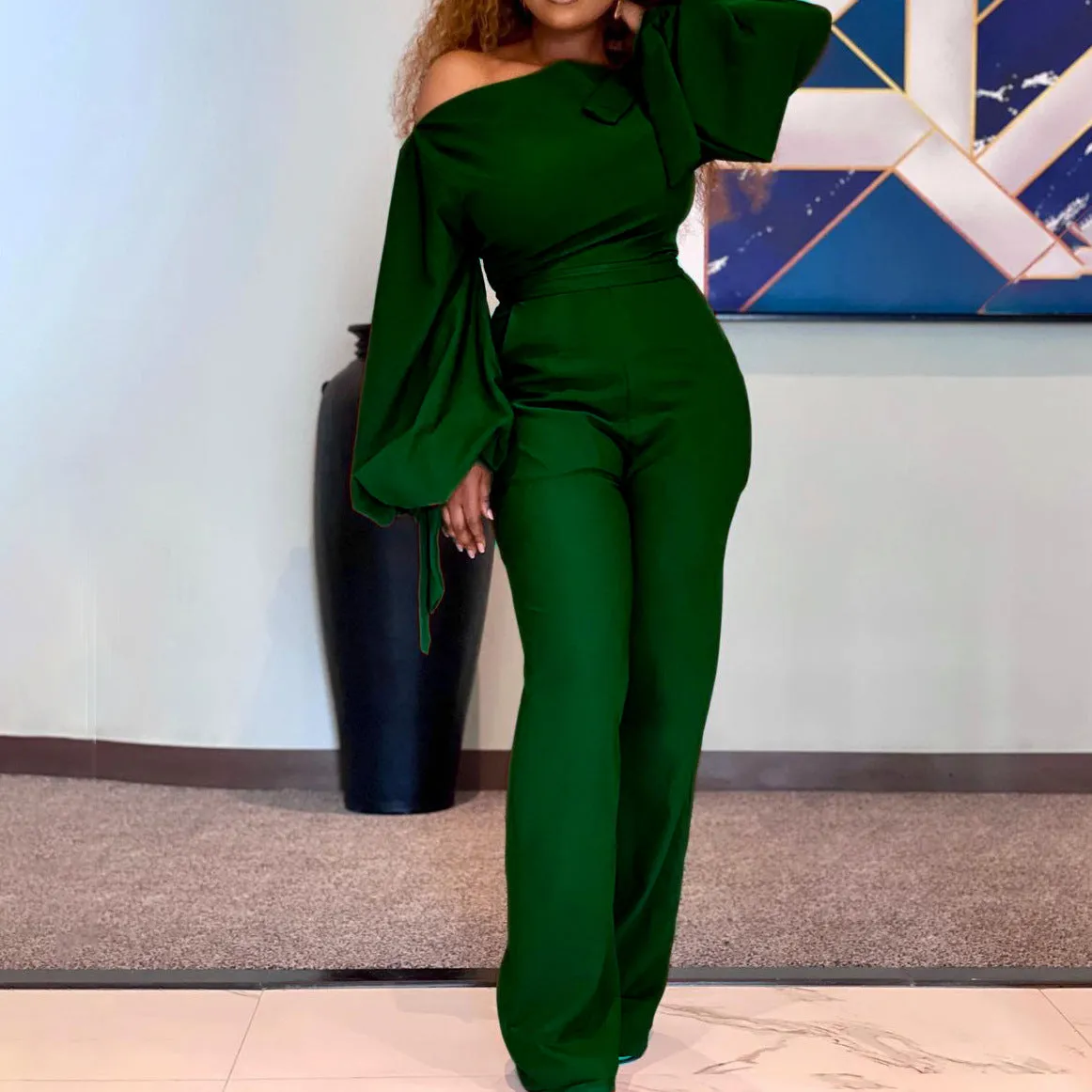 ROMILDI D133T 2025 women's clothing cross-border independent station  off-shoulder casual high-waisted African large-size wide-leg jumpsuit
