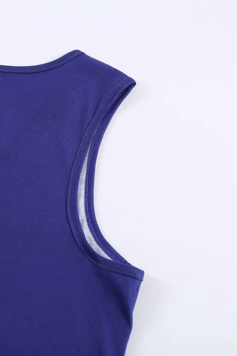 Scoop Neck Button Front Blue And White Tie Dye Tank Top