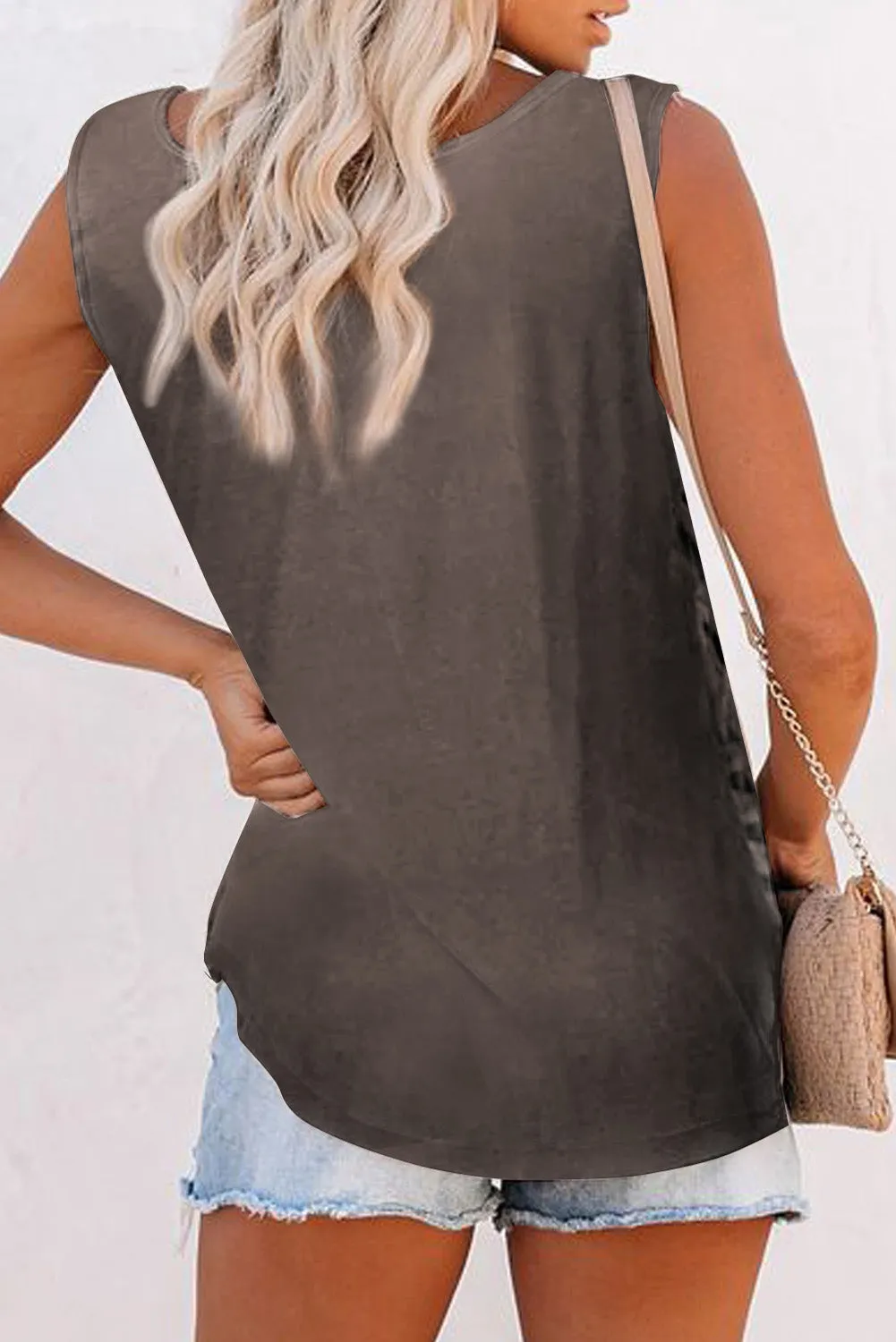 Scoop Neck Button Front Blue And White Tie Dye Tank Top