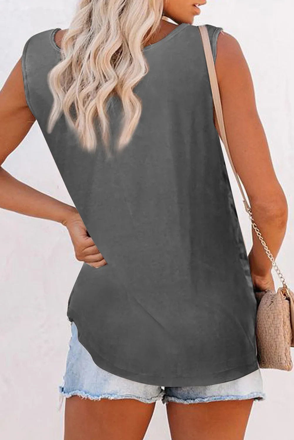 Scoop Neck Button Front Blue And White Tie Dye Tank Top