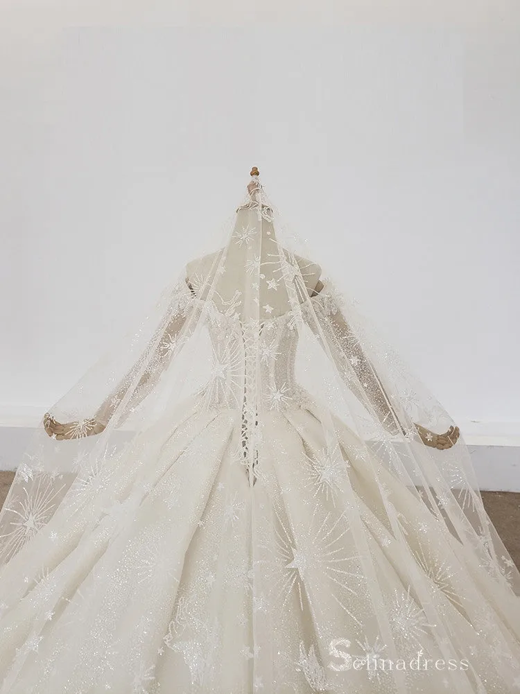 Selinadress illusion Crystal Wedding Dress Lace Applique Luxury Wedding Gowns SDW009