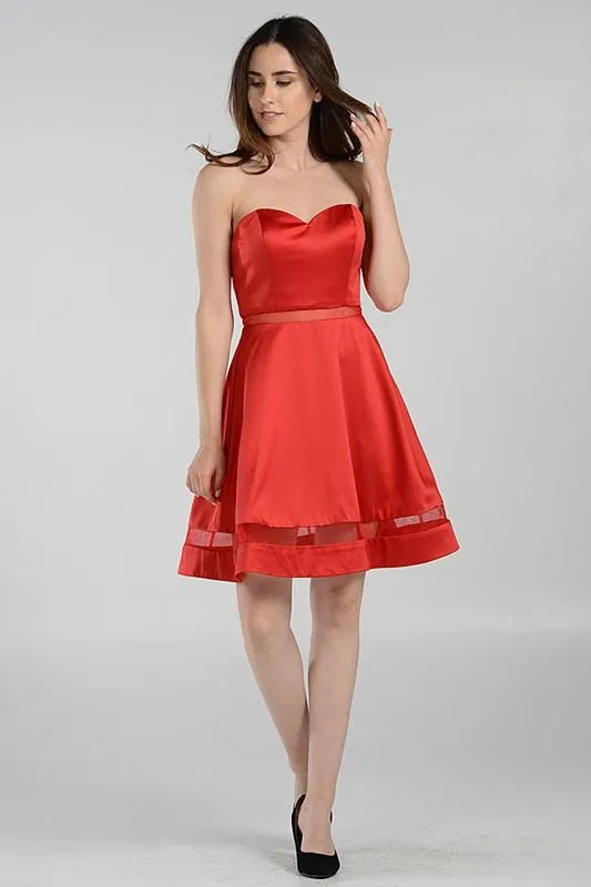 Strapless sweetheart neckline short satin homecoming dress poly #7990