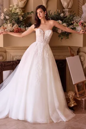 STRAPLESS WEDDING BALL GOWN & LACE BOLERO CDWL037