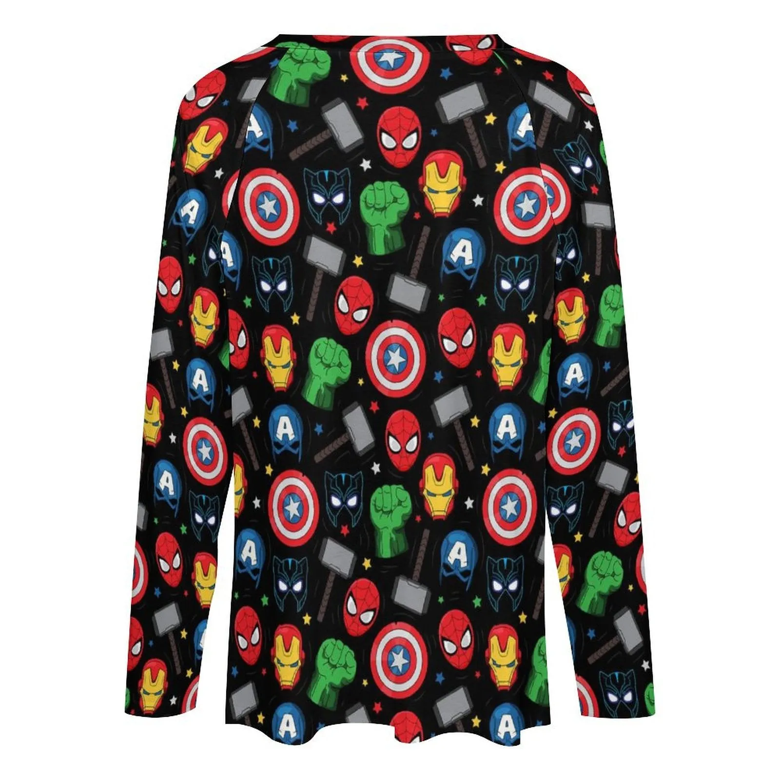 Super Heroes Long Sleeve Loose V-Neck Tee