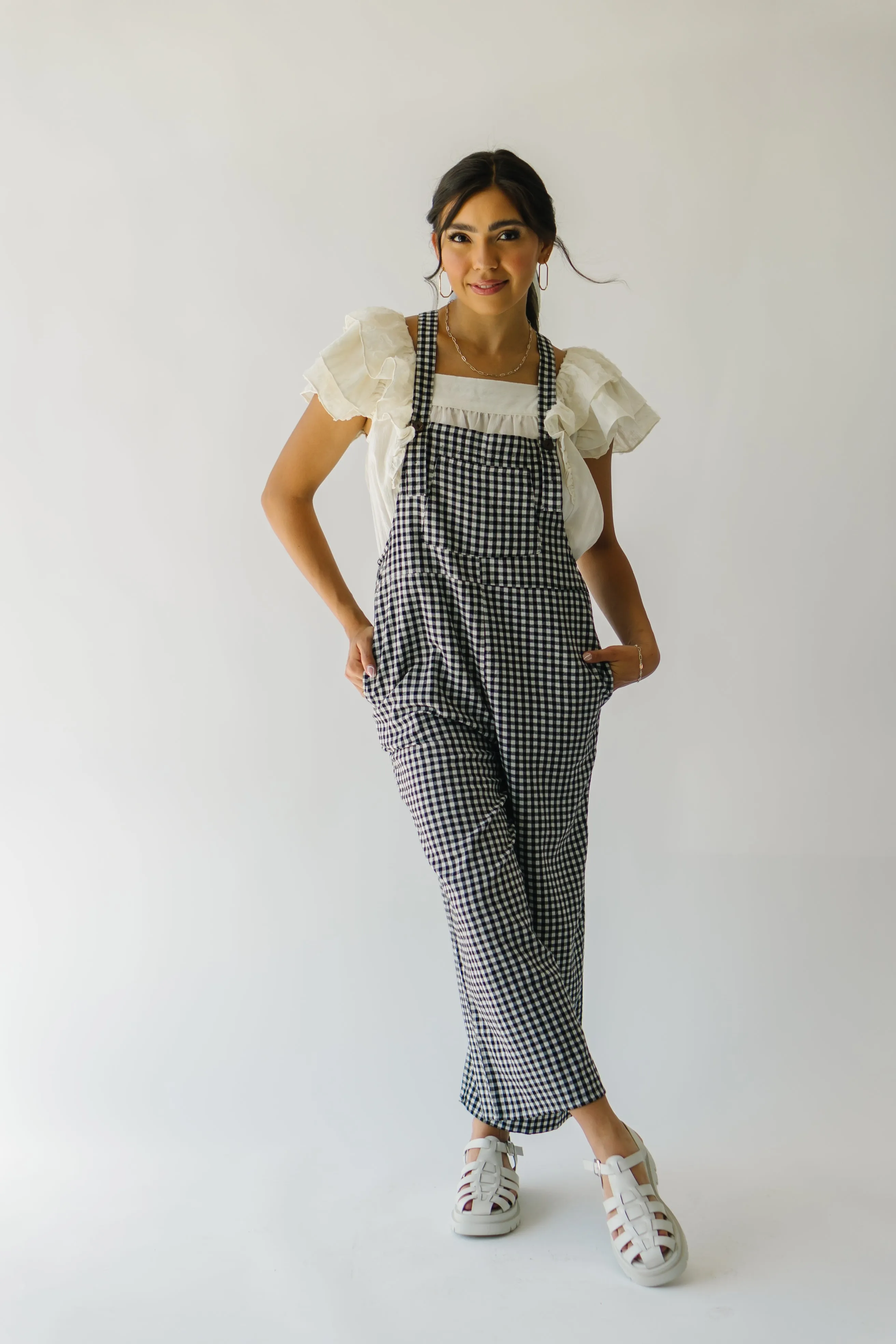 The Breigh Checkered Jumpsuit in Black   Cream