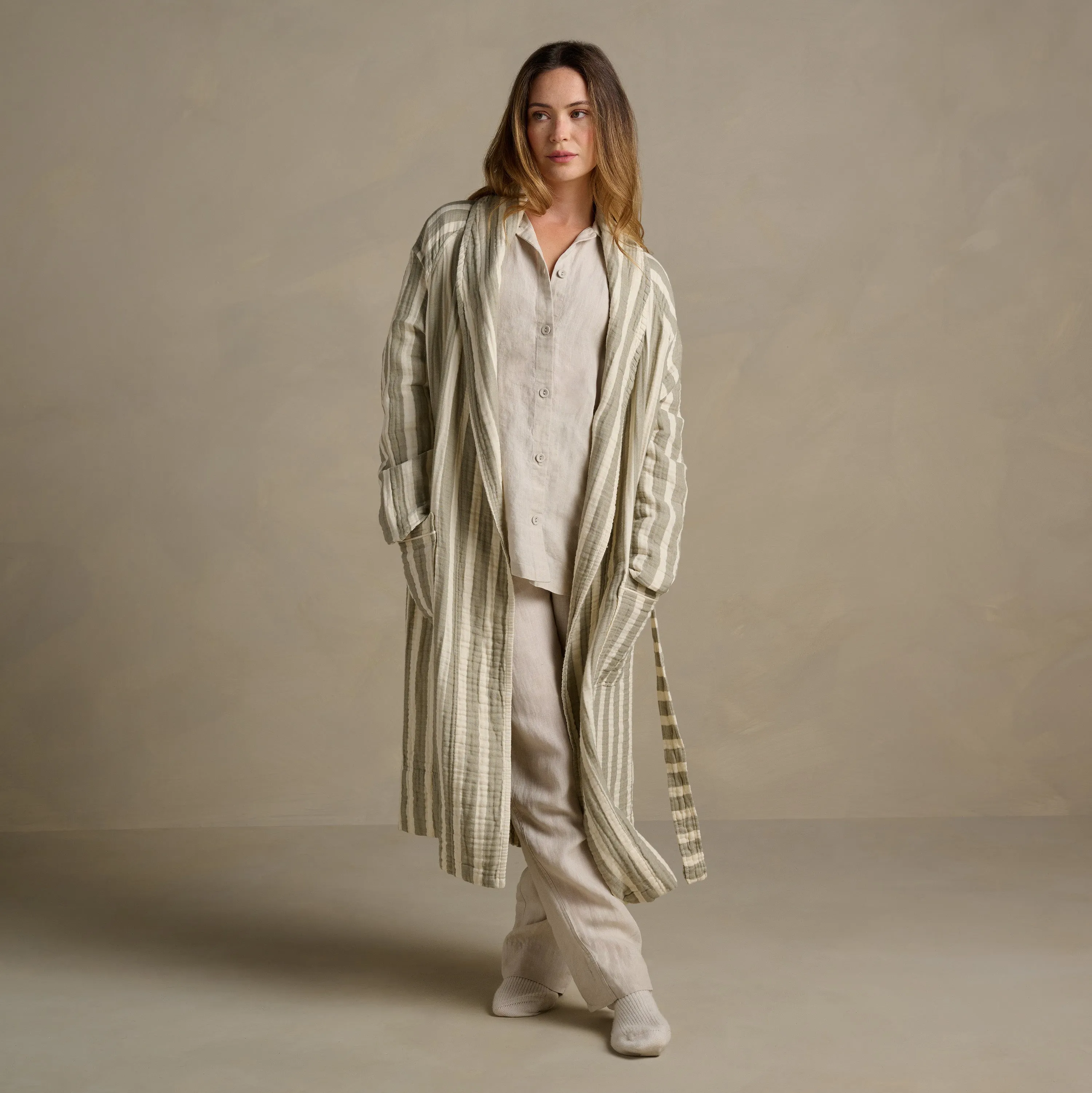 The Dream Cotton Robe - Sage Stripe