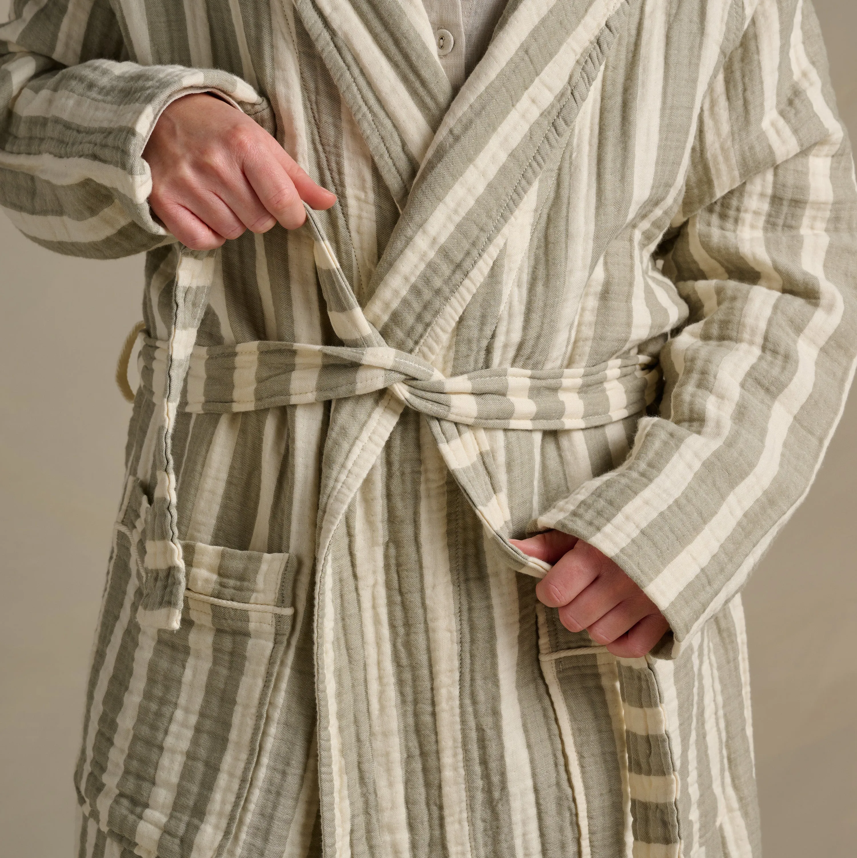 The Dream Cotton Robe - Sage Stripe