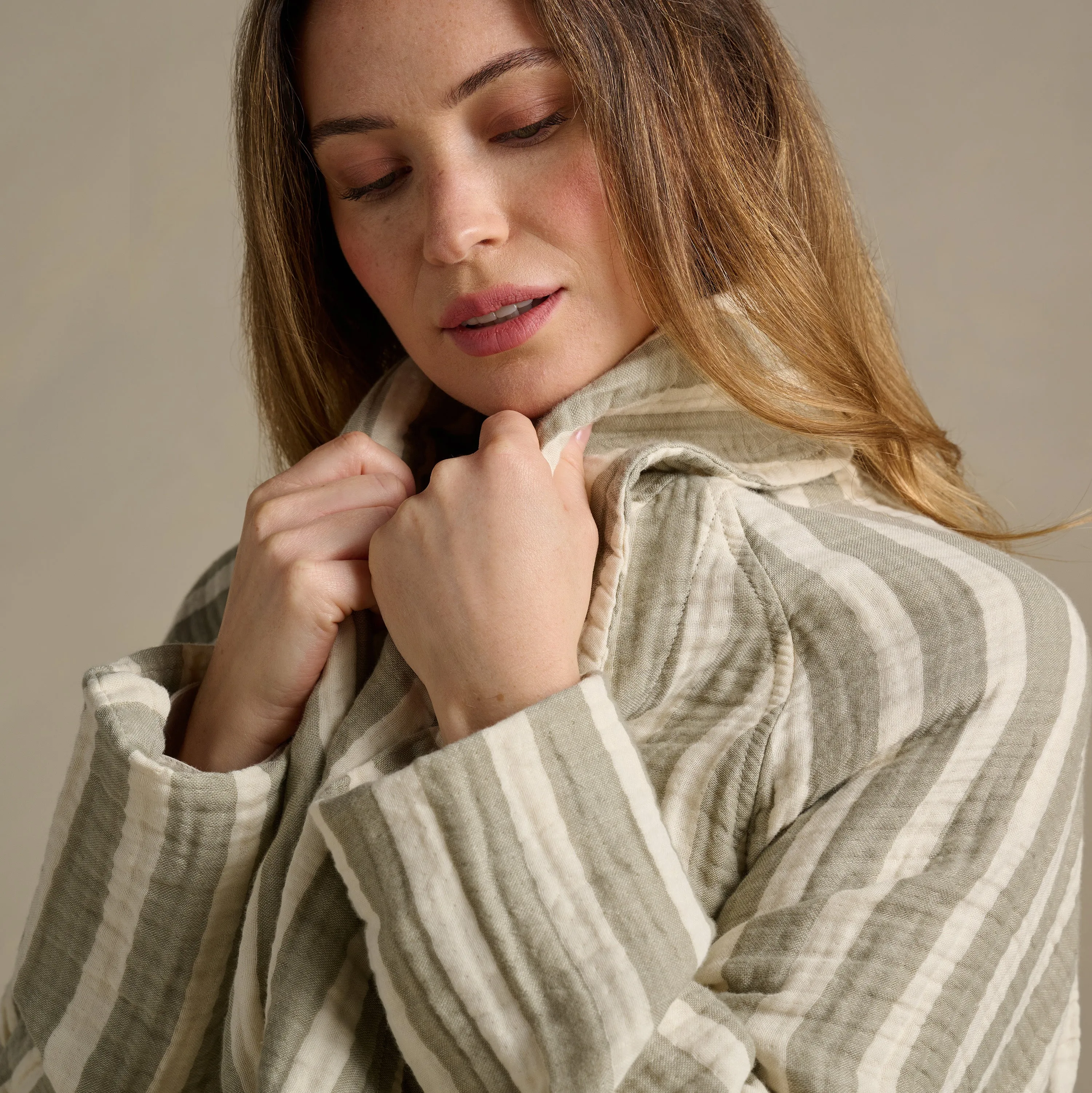 The Dream Cotton Robe - Sage Stripe