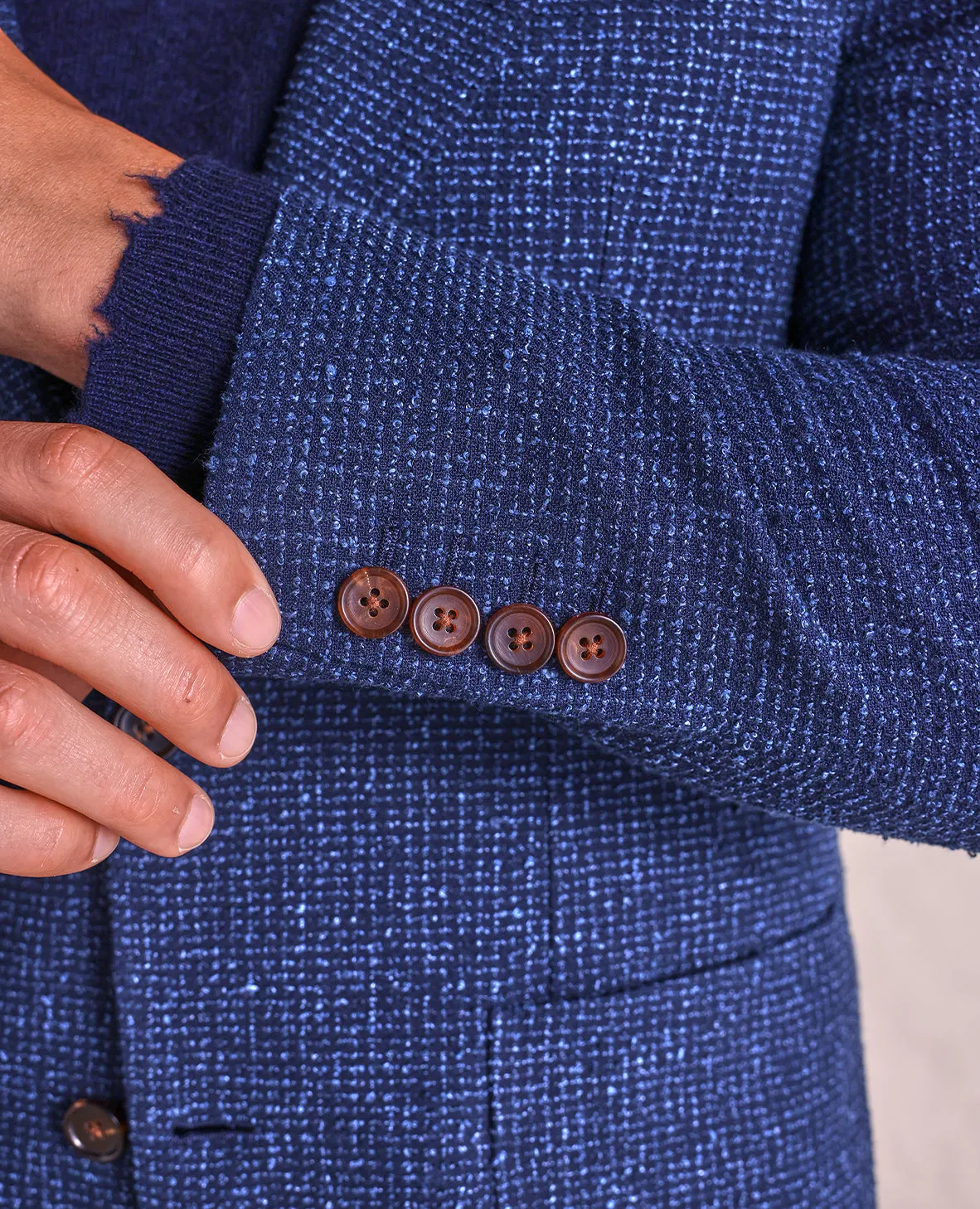 The George - Textured Gingham Soft Jacket - Blue/Navy