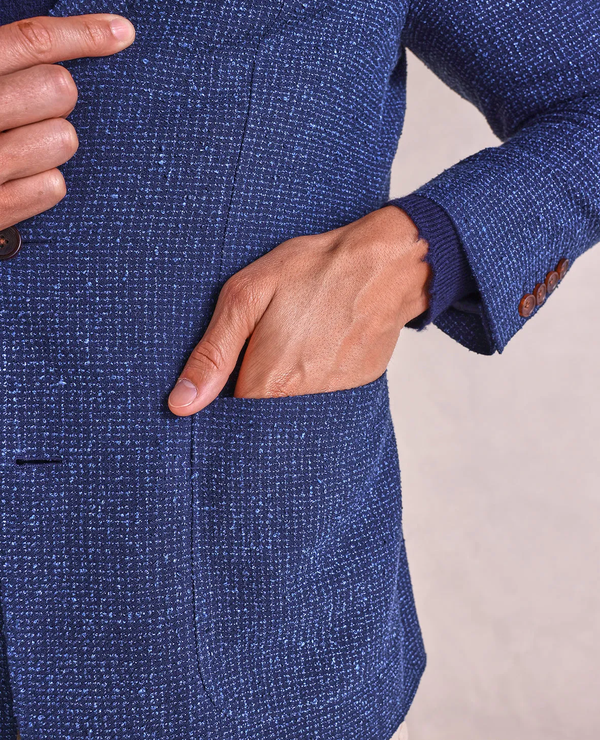 The George - Textured Gingham Soft Jacket - Blue/Navy