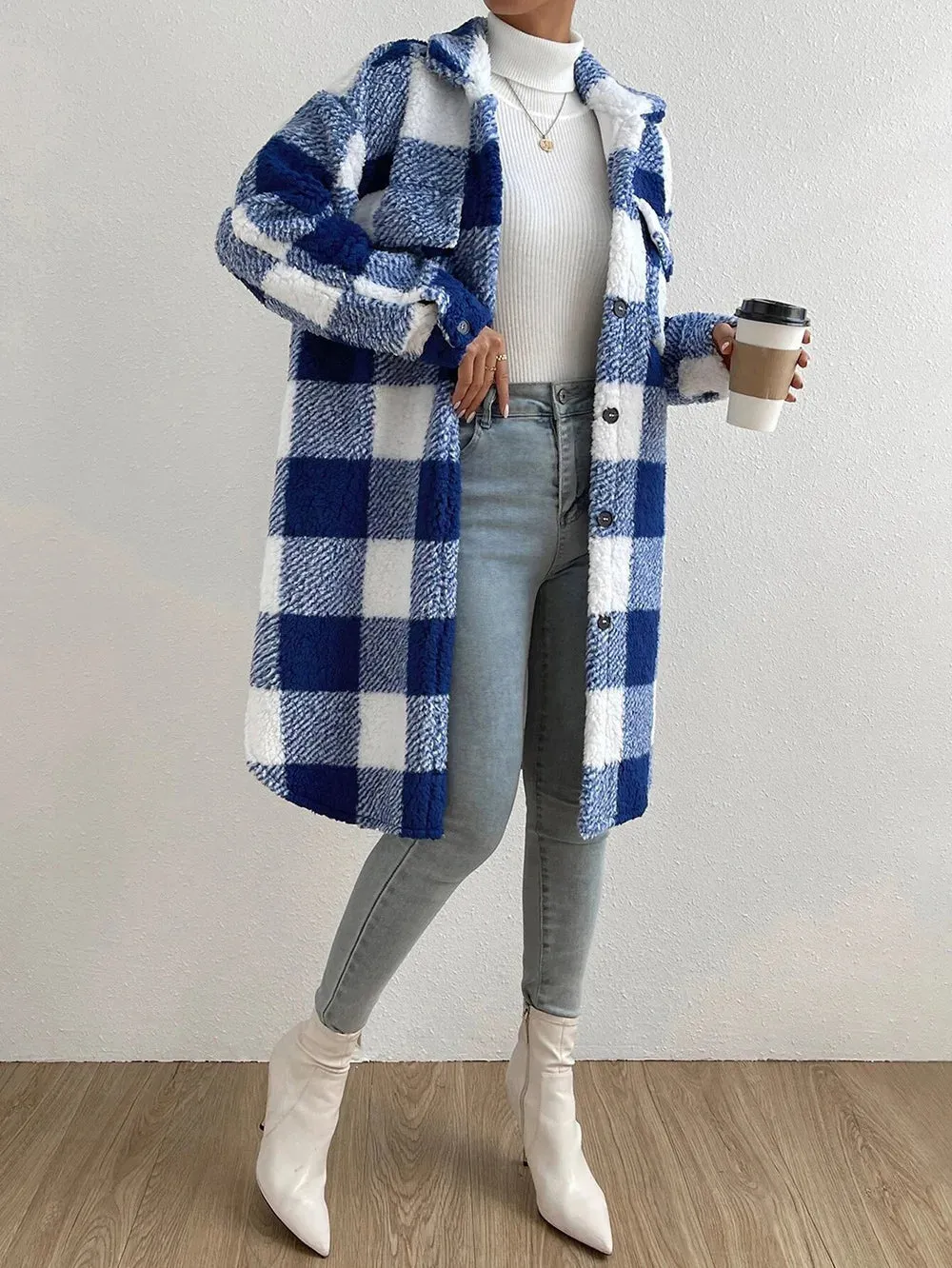 TIFFANY | Long Checkered Fleece Overcoat