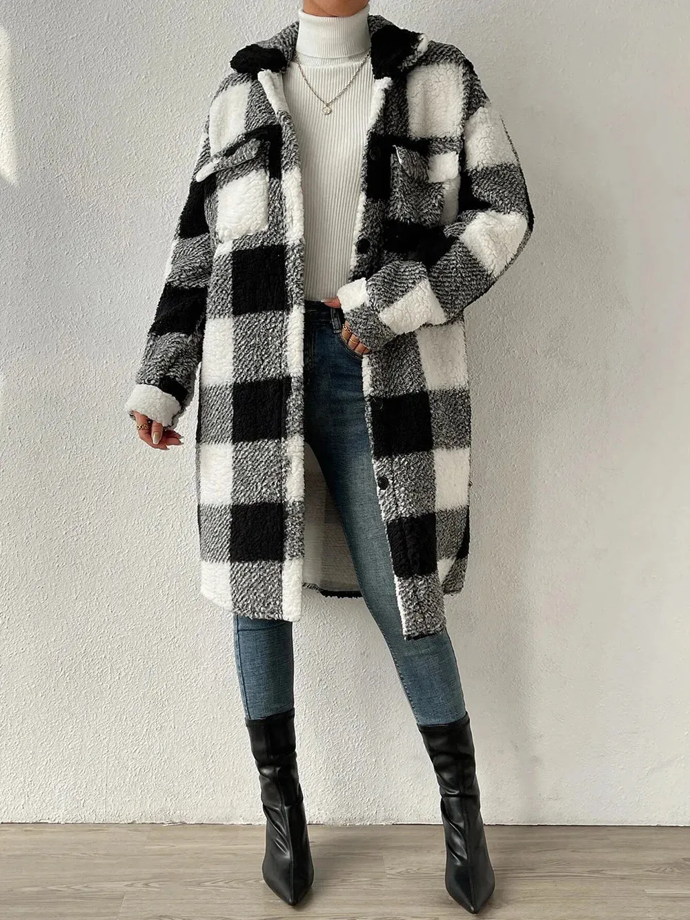 TIFFANY | Long Checkered Fleece Overcoat