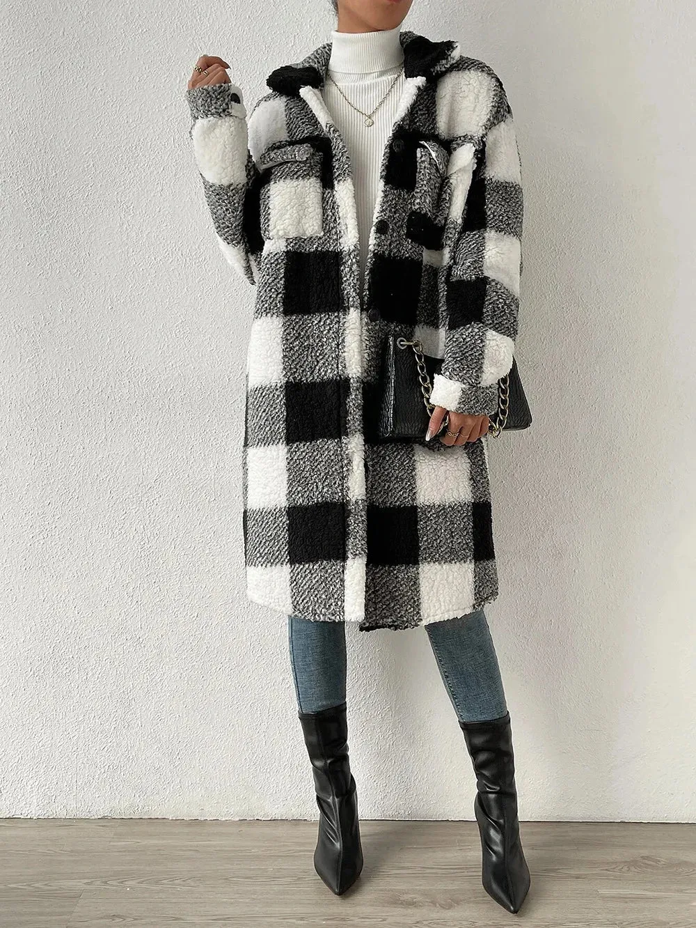 TIFFANY | Long Checkered Fleece Overcoat