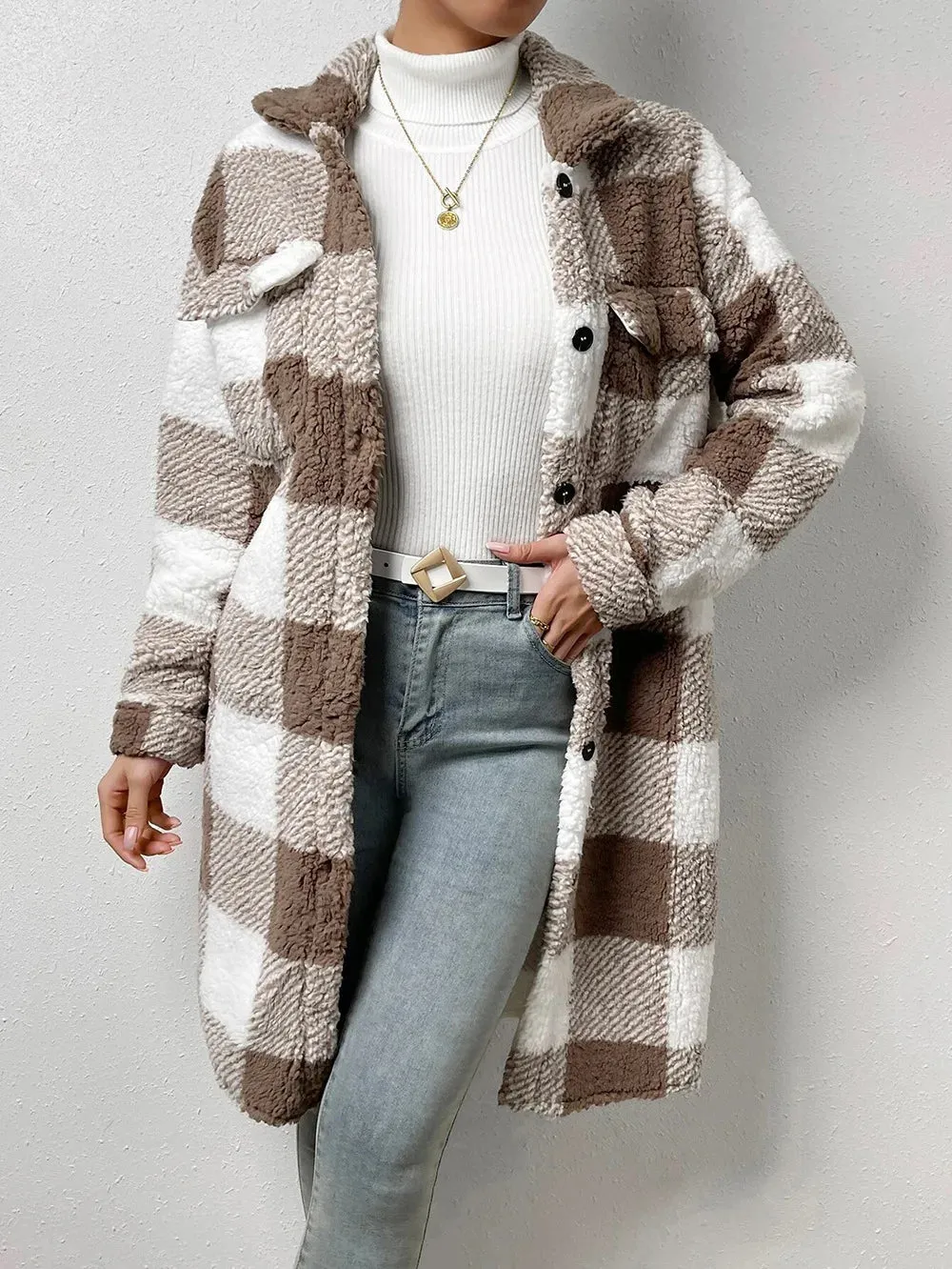 TIFFANY | Long Checkered Fleece Overcoat