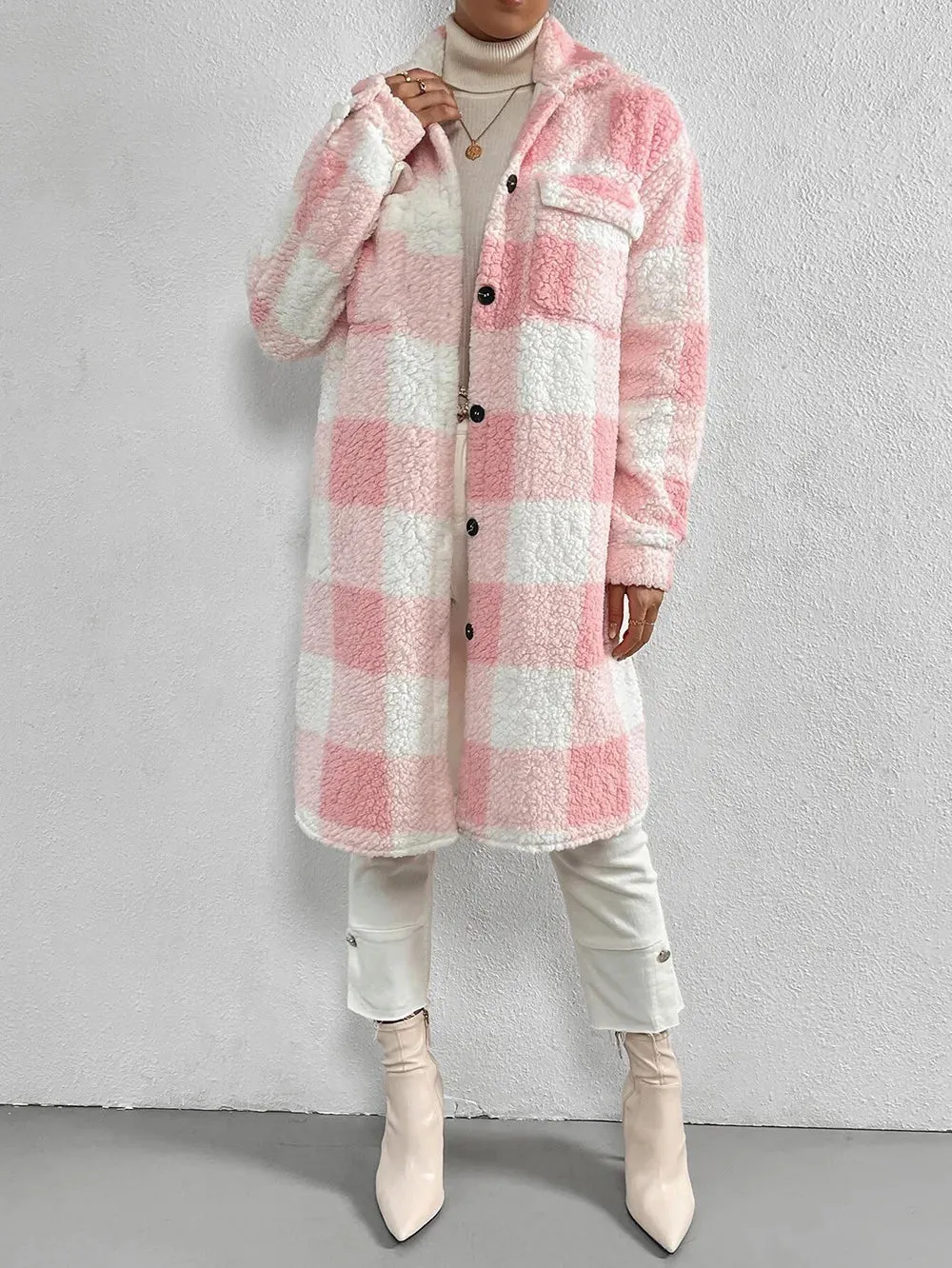 TIFFANY | Long Checkered Fleece Overcoat