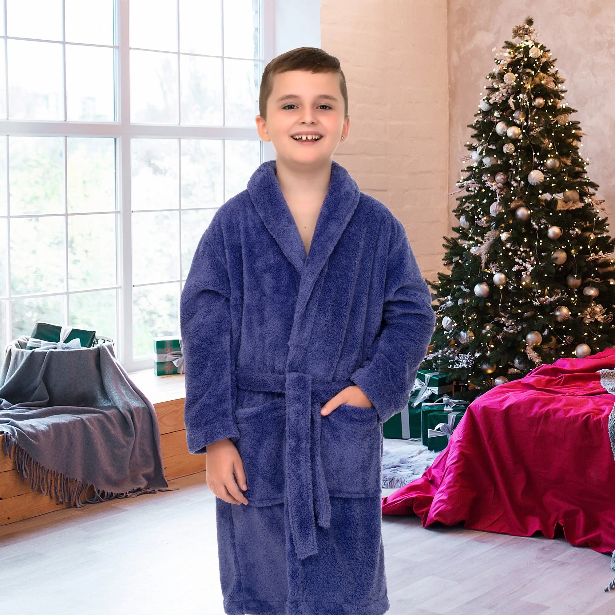 TowelSelections Boys Robe, Kids Plush Shawl Fleece Bathrobe
