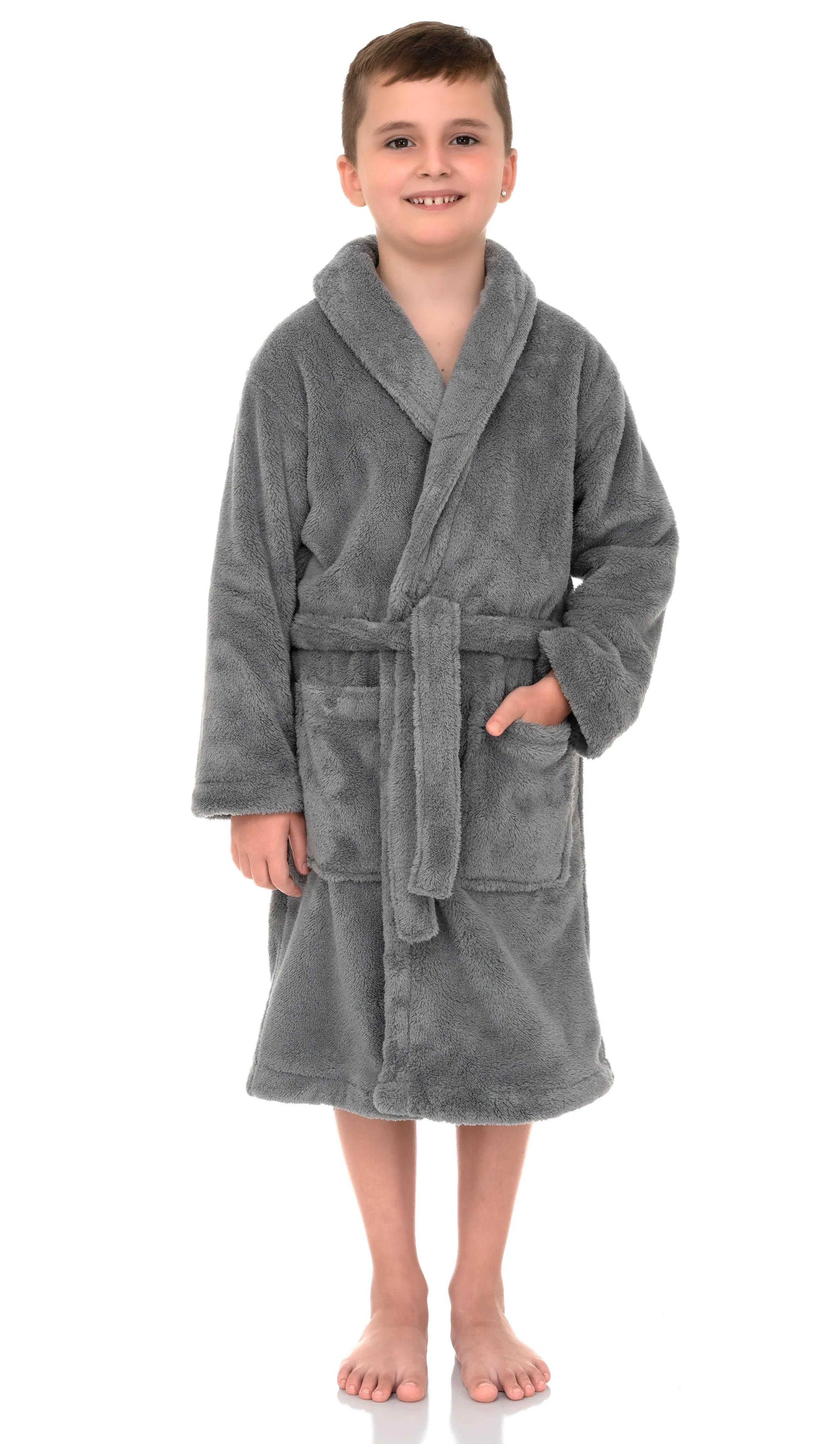 TowelSelections Boys Robe, Kids Plush Shawl Fleece Bathrobe