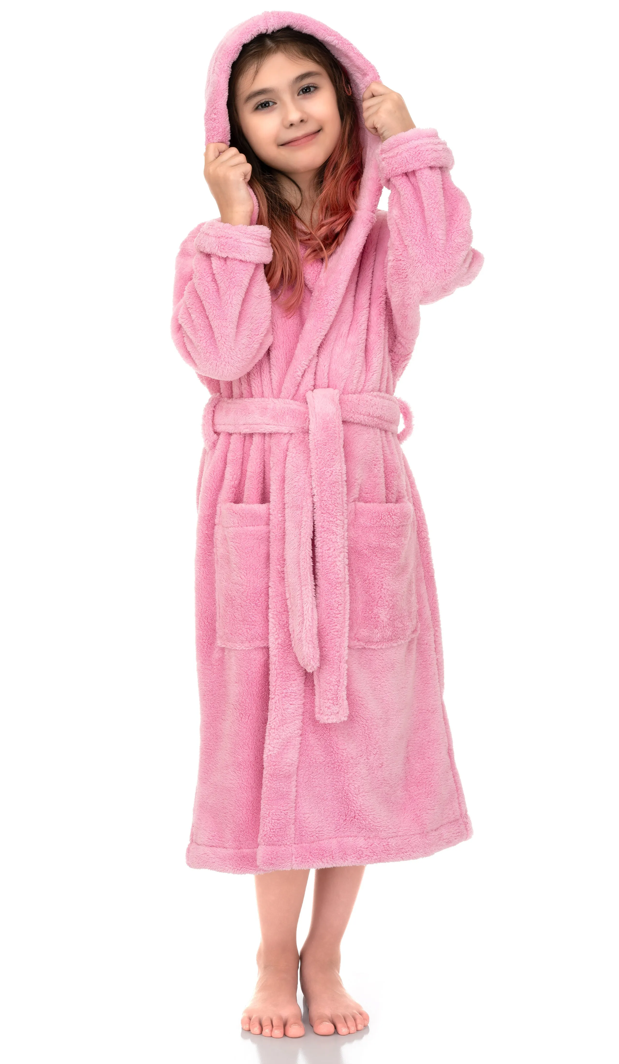 TowelSelections Girls Robe, Kids Soft Plush Hooded Fleece Bathrobe