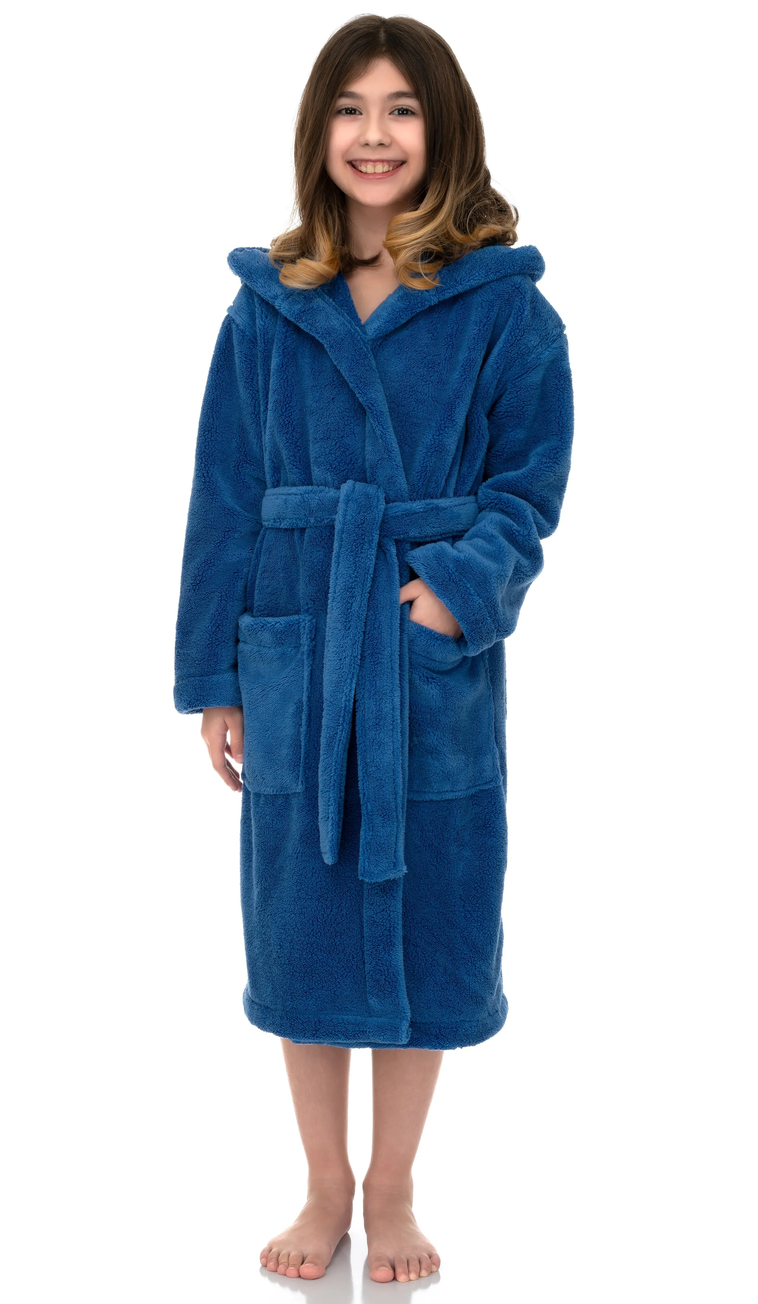 TowelSelections Girls Robe, Kids Soft Plush Hooded Fleece Bathrobe