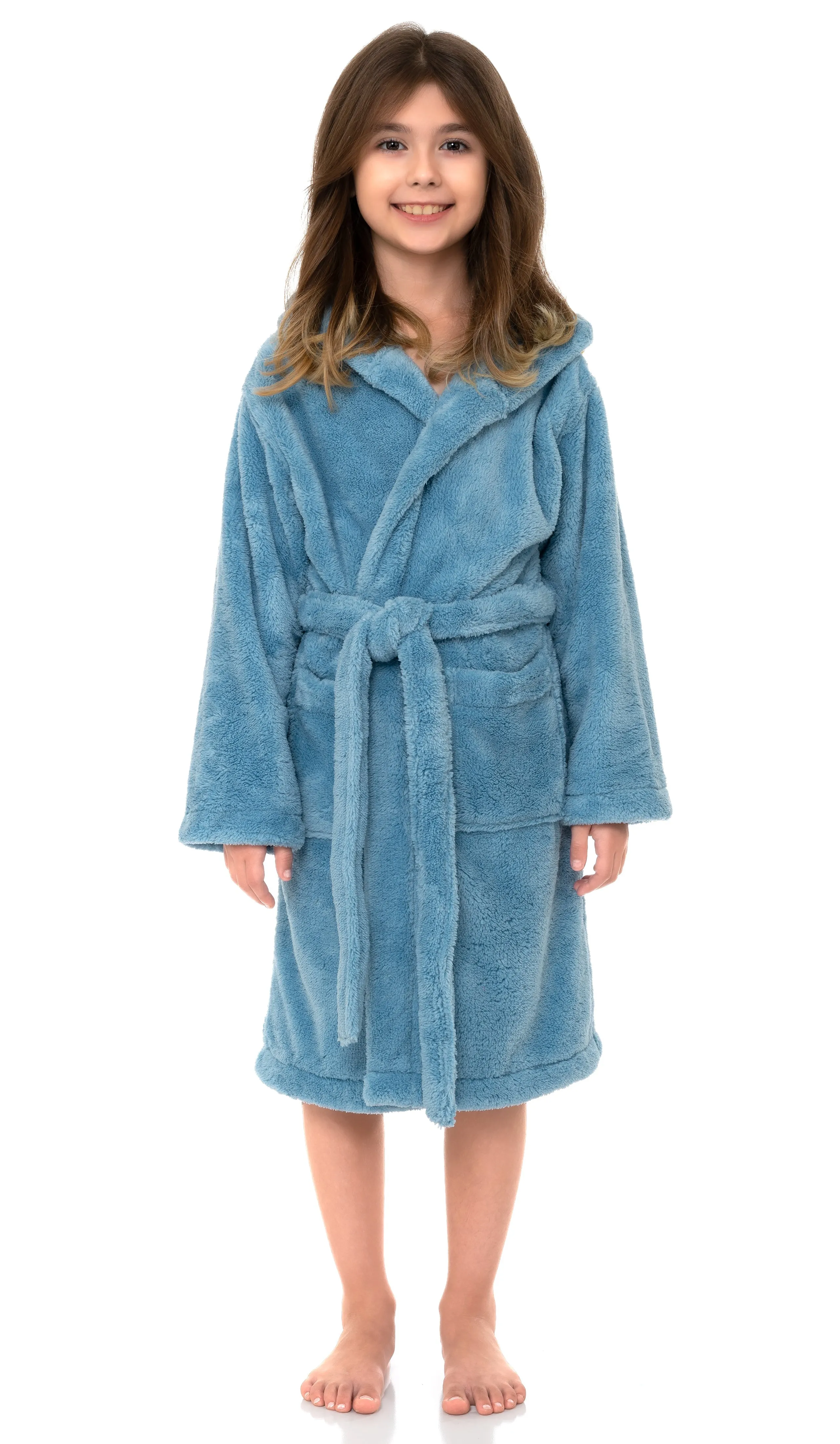 TowelSelections Girls Robe, Kids Soft Plush Hooded Fleece Bathrobe