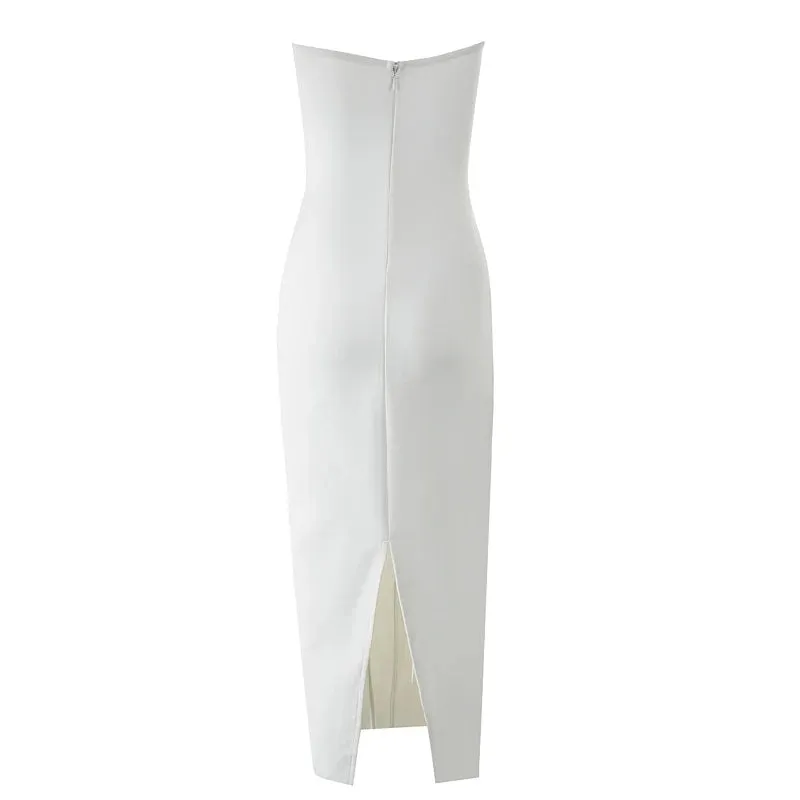 Trend4us Women's Strapless Ruffle Embellished Midi Dress